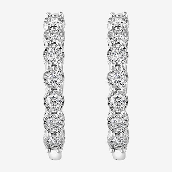 Effy Final Call Limited Quantities! Womens 1 CT. T.W. Natural White Diamond Sterling Silver 24.7mm Hoop Earrings