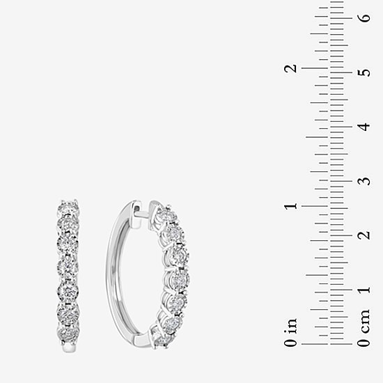 Effy Final Call Limited Quantities! Womens 1 CT. T.W. Natural White Diamond Sterling Silver 24.7mm Hoop Earrings