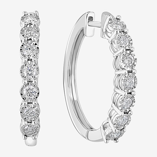Effy Final Call Limited Quantities! Womens 1 CT. T.W. Natural White Diamond Sterling Silver 24.7mm Hoop Earrings