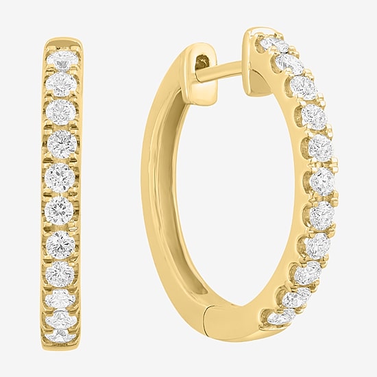 Effy Final Call Limited Quantities! Womens 1/2 CT. T.W. Lab Grown White Diamond 14K Gold Hoop Earrings
