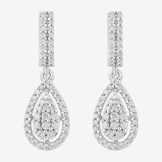 Effy Final Call Limited Quantities! Womens 1/2 CT. T.W. Natural White Diamond Sterling Silver Pear Drop Earrings