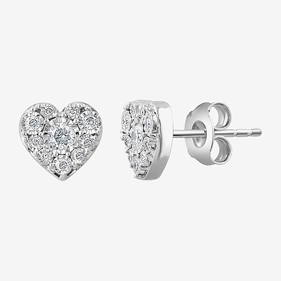 Effy Final Call Limited Quantities! 1/4 CT. T.W. Natural White Diamond Sterling Silver 6.5mm Heart Stud Earrings