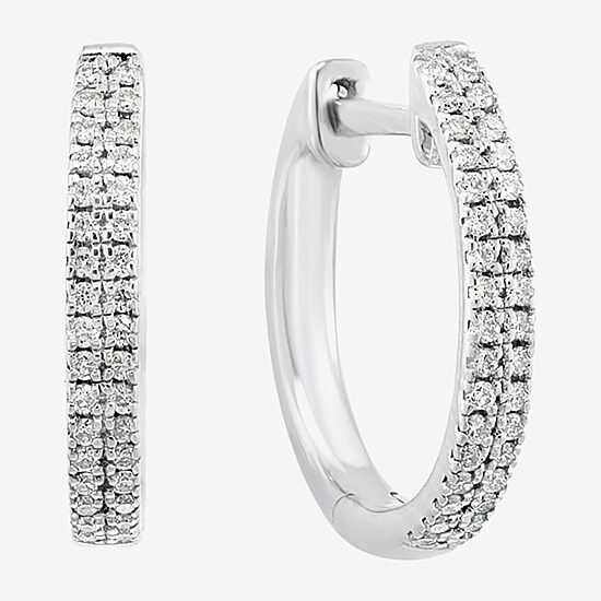 Effy Final Call Limited Quantities! Womens 1/5 CT. Natural White Diamond Sterling Silver 13.7mm Hoop Earrings