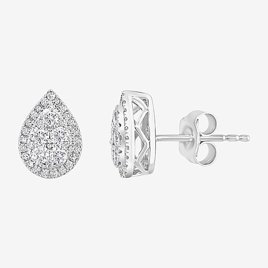 Effy Final Call Limited Quantities! 1/2 CT. T.W. Natural White Diamond Sterling Silver 10.2mm Pear Stud Earrings