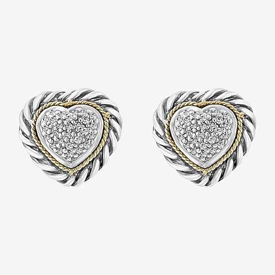 Effy Final Call Limited Quantities! 1/5 CT. Natural White Diamond 18K Gold Over Silver 10mm Heart Stud Earrings