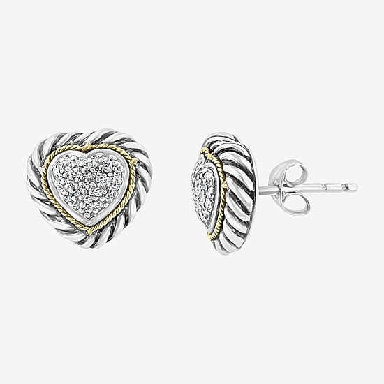 Effy Final Call Limited Quantities! 1/5 CT. Natural White Diamond 18K Gold Over Silver 10mm Heart Stud Earrings