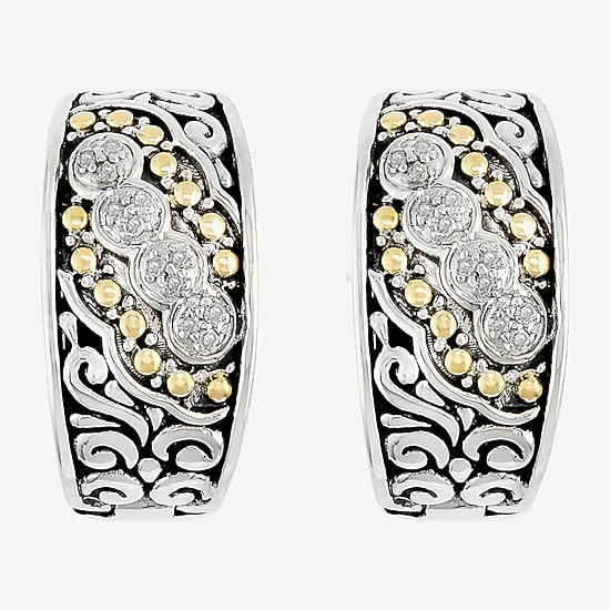 Effy Final Call Limited Quantities! Womens 1/8 CT. T.W. Natural White Diamond 18K Gold Over Silver 14.5mm Hoop Earrings