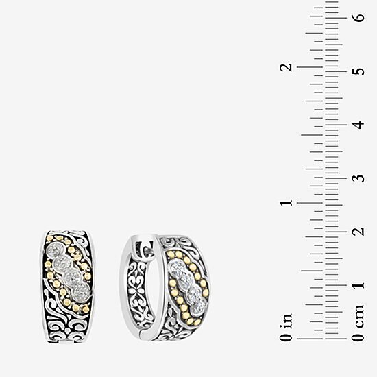 Effy Final Call Limited Quantities! Womens 1/8 CT. T.W. Natural White Diamond 18K Gold Over Silver 14.5mm Hoop Earrings