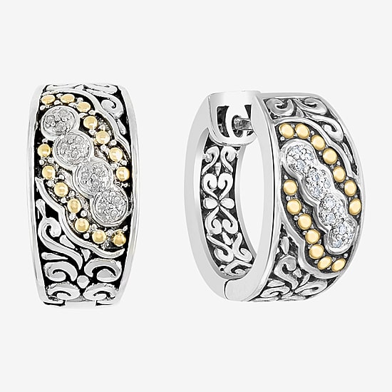 Effy Final Call Limited Quantities! Womens 1/8 CT. T.W. Natural White Diamond 18K Gold Over Silver 14.5mm Hoop Earrings