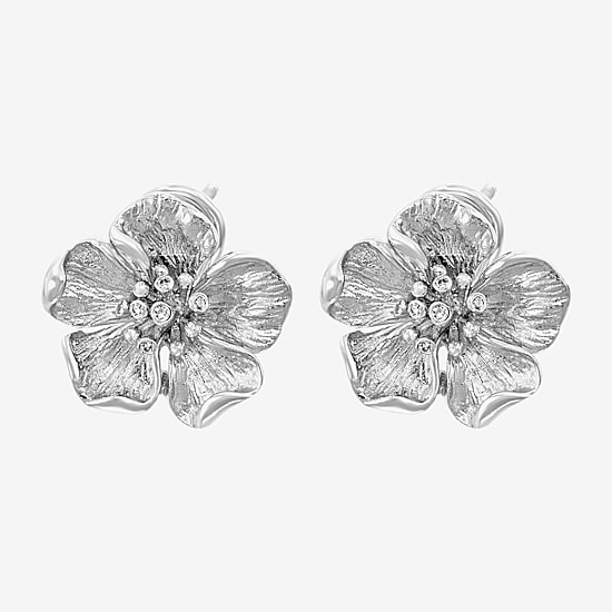 Effy Final Call Limited Quantities! Diamond Accent Natural White Diamond Sterling Silver 15mm Flower Stud Earrings