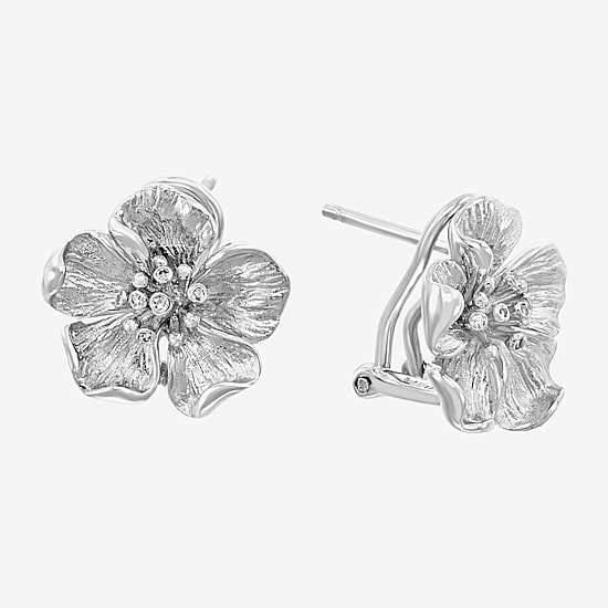 Effy Final Call Limited Quantities! Diamond Accent Natural White Diamond Sterling Silver 15mm Flower Stud Earrings