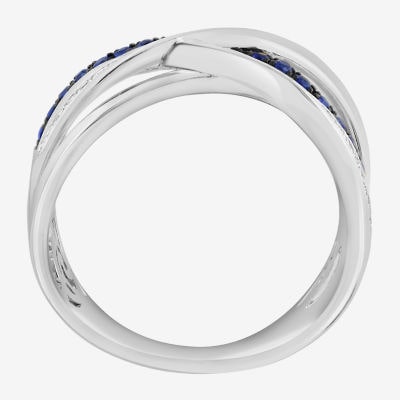Effy Final Call Limited Quantities! Womens 2MM 1/10 CT. T.W. Genuine Blue Sapphire 14K White Gold Crossover Band