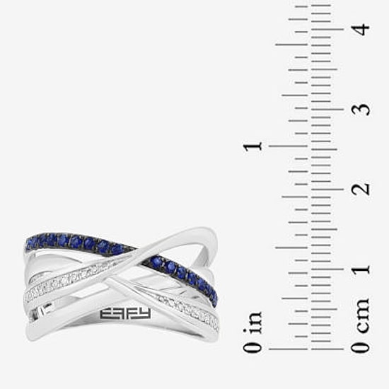 Effy Final Call Limited Quantities! Womens 2MM 1/10 CT. T.W. Genuine Blue Sapphire 14K White Gold Crossover Band