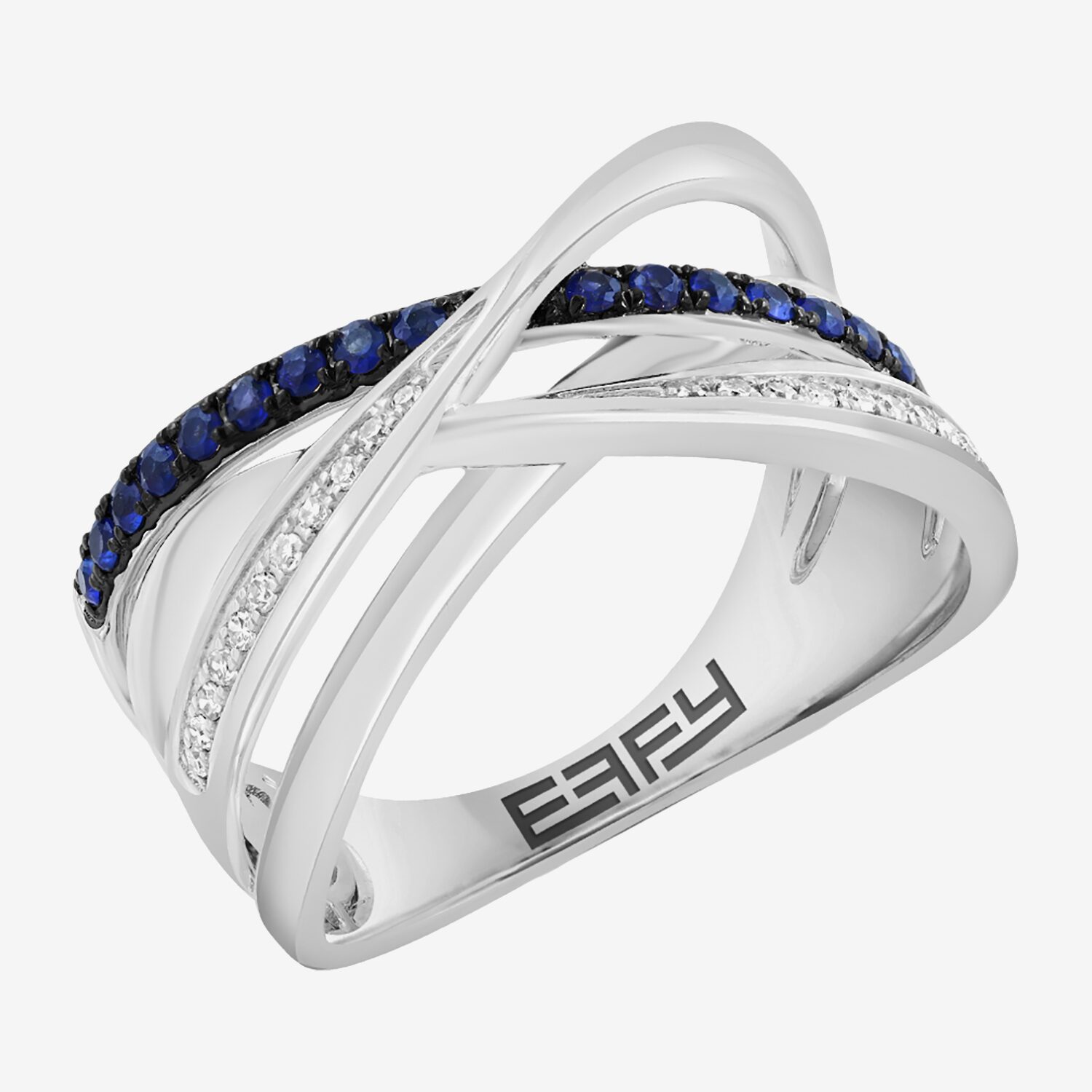 Effy Final Call Limited Quantities! Womens 2MM 1/10 CT. T.W. Genuine Blue Sapphire 14K White Gold Crossover Band