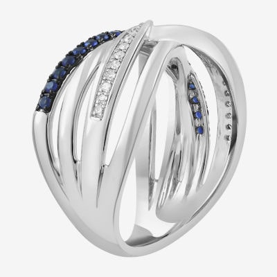 Effy Final Call Limited Quantities! Womens 2MM 1/10 CT. T.W. Genuine Blue Sapphire 14K White Gold Crossover Band