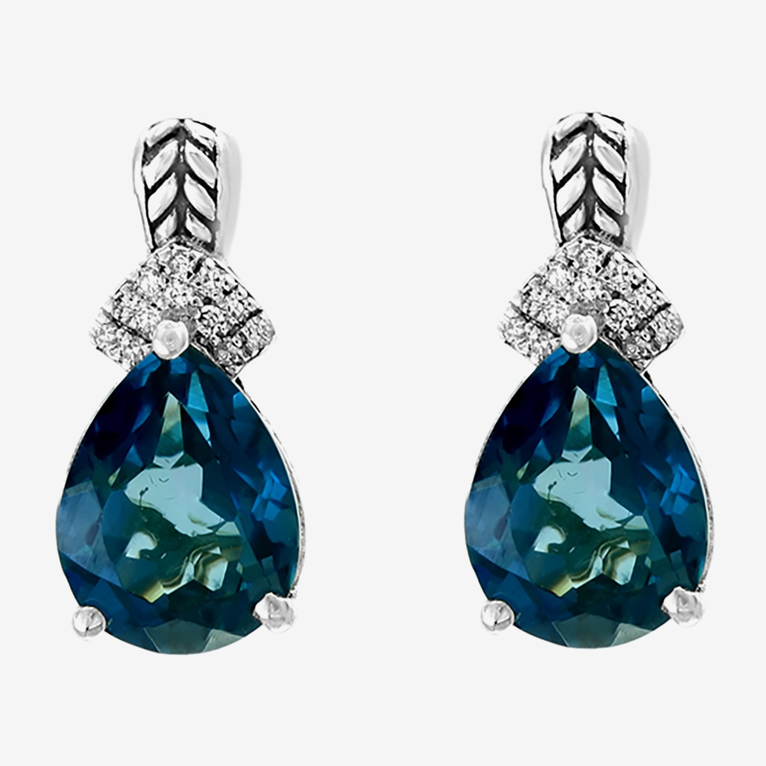 Effy Final Call Limited Quantities! Diamond Accent Genuine Blue Topaz Sterling Silver 12mm Pear Stud Earrings
