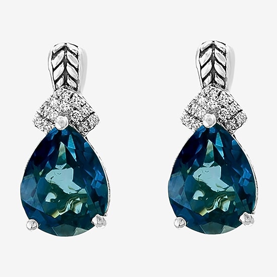 Effy Final Call Limited Quantities! Diamond Accent Genuine Blue Topaz Sterling Silver 12mm Pear Stud Earrings