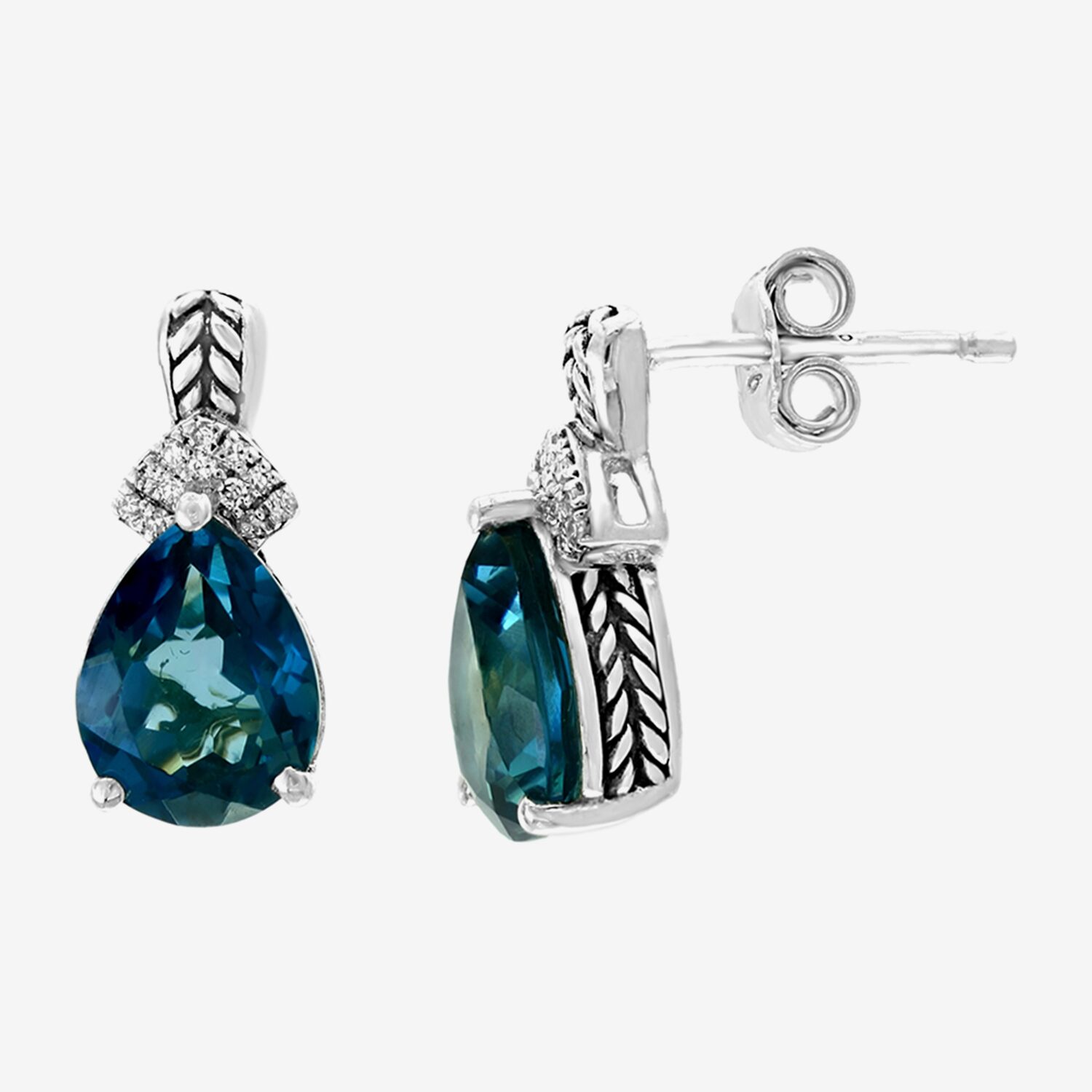 Effy Final Call Limited Quantities! Diamond Accent Genuine Blue Topaz Sterling Silver 12mm Pear Stud Earrings