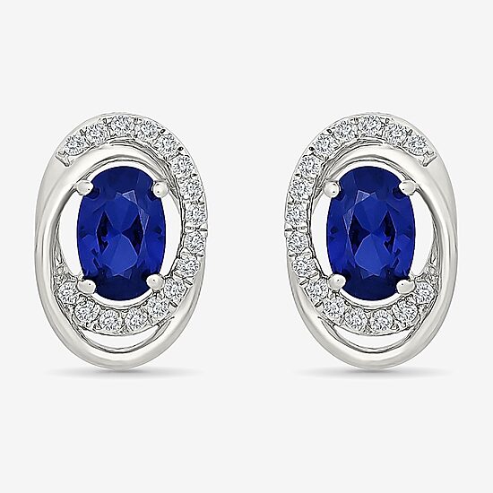 Lab Created Blue Sapphire Sterling Silver 12.5mm Oval Stud Earrings