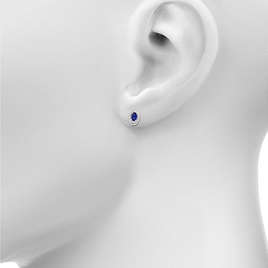 Lab Created Blue Sapphire Sterling Silver 12.5mm Oval Stud Earrings