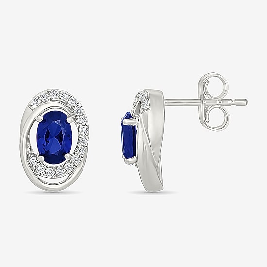 Lab Created Blue Sapphire Sterling Silver 12.5mm Oval Stud Earrings