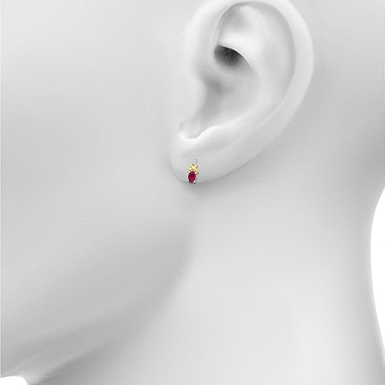Lab Created Red Ruby 10K Gold Over Silver 13.4mm Oval Stud Earrings