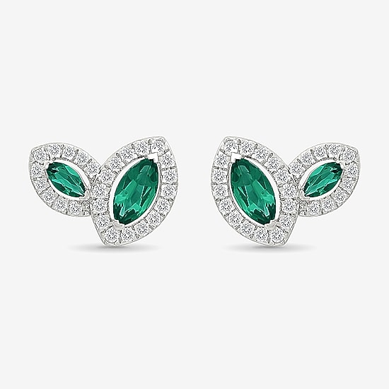Lab Created Green Emerald Sterling Silver 8.5mm Marquise Stud Earrings