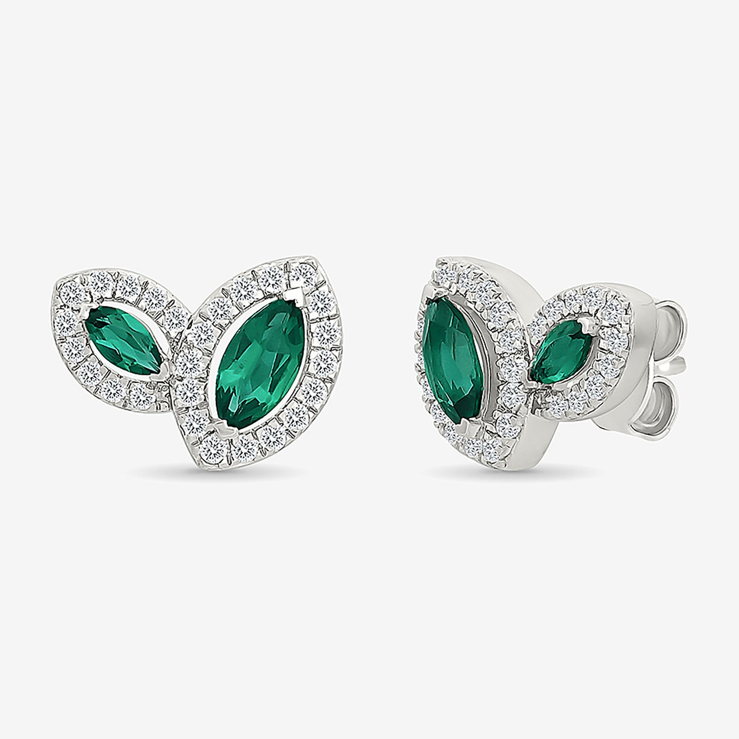 Lab Created Green Emerald Sterling Silver 8.5mm Marquise Stud Earrings