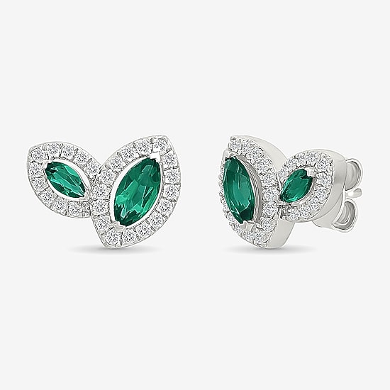 Lab Created Green Emerald Sterling Silver 8.5mm Marquise Stud Earrings