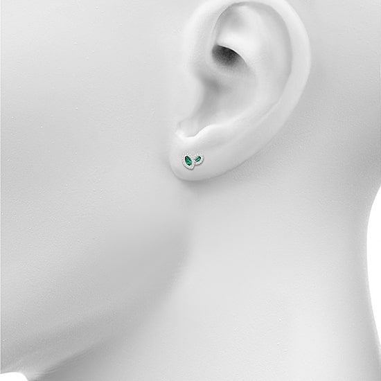 Lab Created Green Emerald Sterling Silver 8.5mm Marquise Stud Earrings