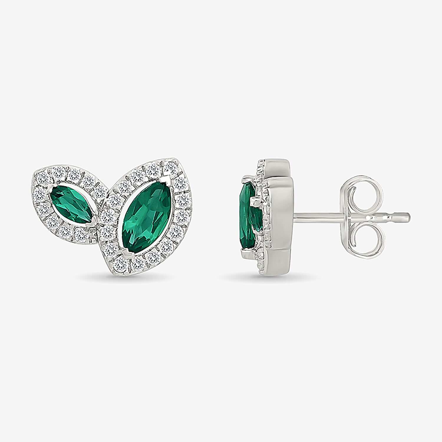 Lab Created Green Emerald Sterling Silver 8.5mm Marquise Stud Earrings