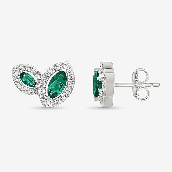 Lab Created Green Emerald Sterling Silver 8.5mm Marquise Stud Earrings