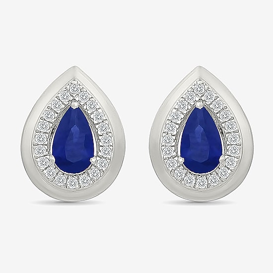 Lab Created Blue Sapphire Sterling Silver 10.5mm Pear Stud Earrings