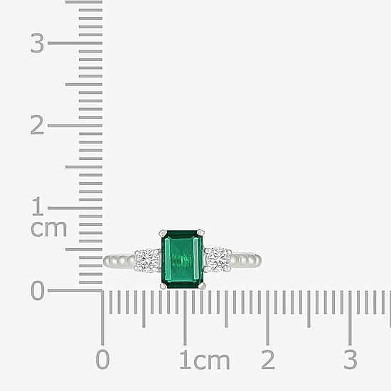Womens Lab Created Green Emerald Sterling Silver 3-Stone Cocktail Ring