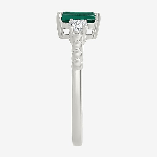 Womens Lab Created Green Emerald Sterling Silver 3-Stone Cocktail Ring