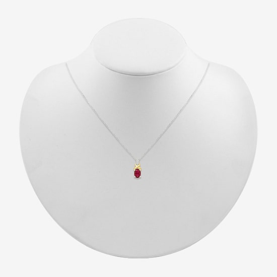 Womens Lab Created Red Ruby 10K Gold Over Silver Oval 18 Inch Pendant Necklace