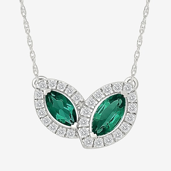 Womens Lab Created Green Emerald Sterling Silver 17 1/2 Inch Pendant Necklace