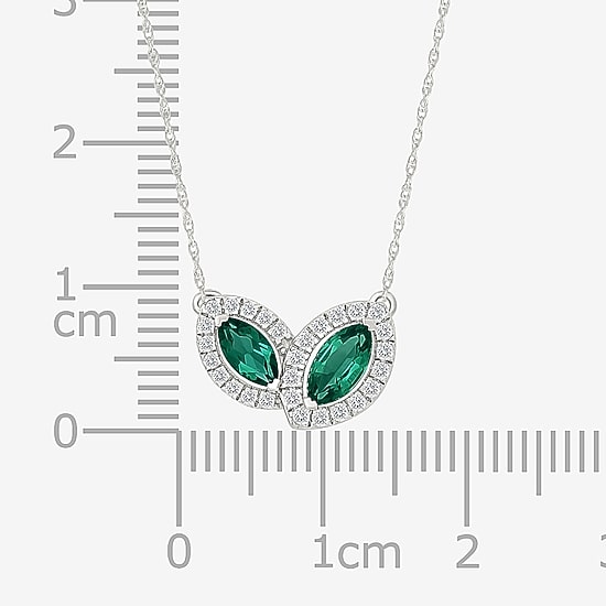 Womens Lab Created Green Emerald Sterling Silver 17 1/2 Inch Pendant Necklace