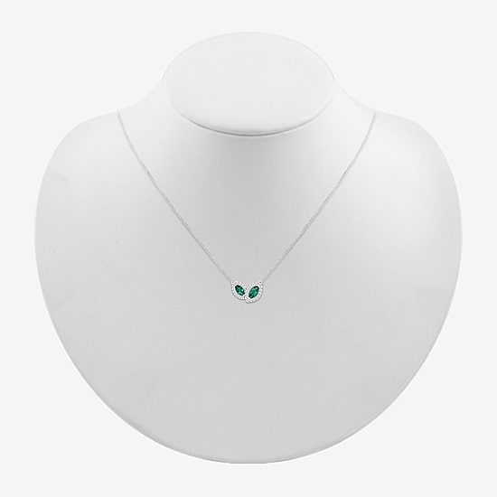 Womens Lab Created Green Emerald Sterling Silver 17 1/2 Inch Pendant Necklace