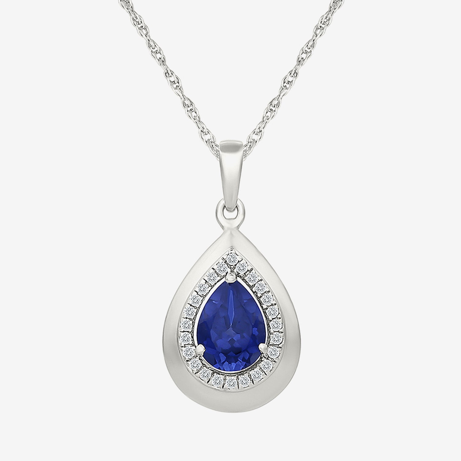 Womens Lab Created Blue Sapphire Sterling Silver Pear 18 Inch Pendant Necklace