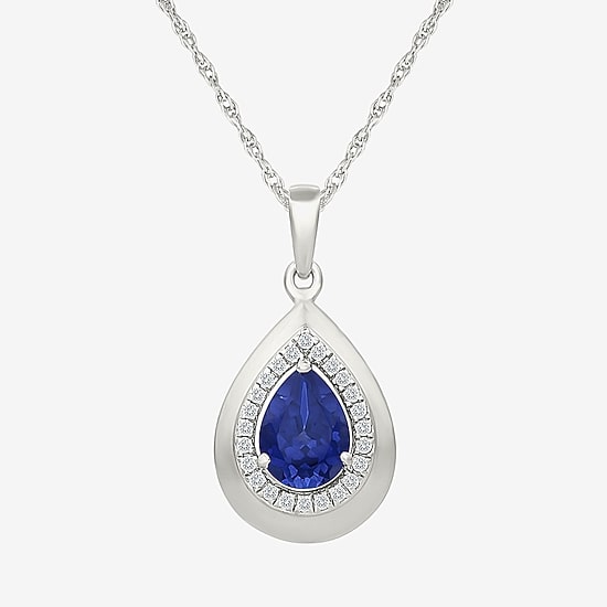 Womens Lab Created Blue Sapphire Sterling Silver Pear 18 Inch Pendant Necklace