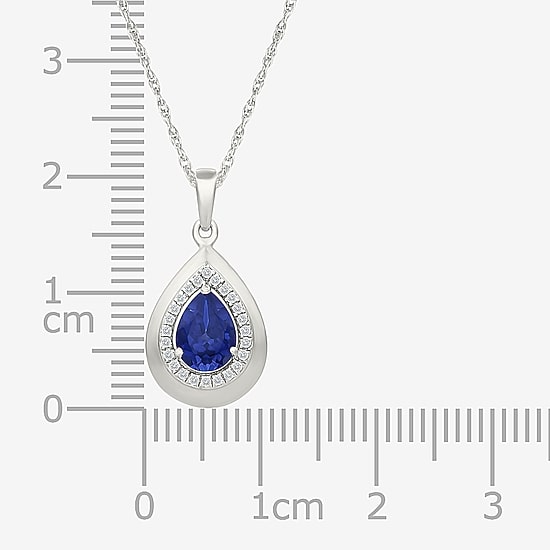 Womens Lab Created Blue Sapphire Sterling Silver Pear 18 Inch Pendant Necklace