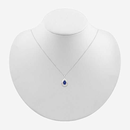 Womens Lab Created Blue Sapphire Sterling Silver Pear 18 Inch Pendant Necklace