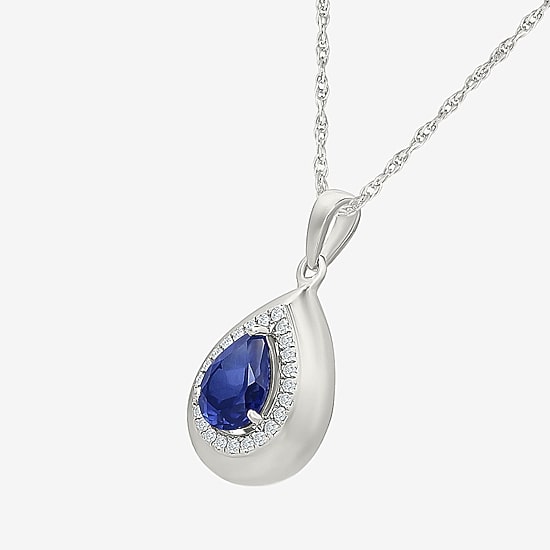 Womens Lab Created Blue Sapphire Sterling Silver Pear 18 Inch Pendant Necklace