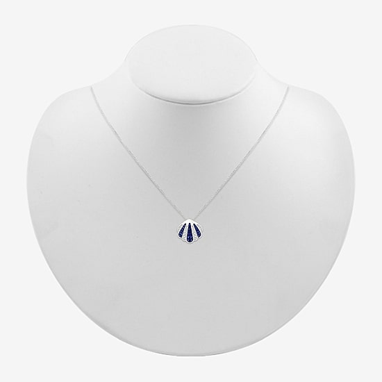 Womens Lab Created Blue Sapphire Sterling Silver Round 18 Inch Pendant Necklace