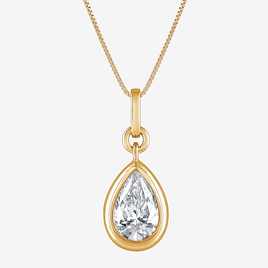 (G/Si1-Si2) Womens 1 CT. T.W. Lab Grown White Diamond 14K Gold Over Silver Pear 18 Inch Pendant Necklace