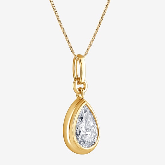 (G/Si1-Si2) Womens 1 CT. T.W. Lab Grown White Diamond 14K Gold Over Silver Pear 18 Inch Pendant Necklace