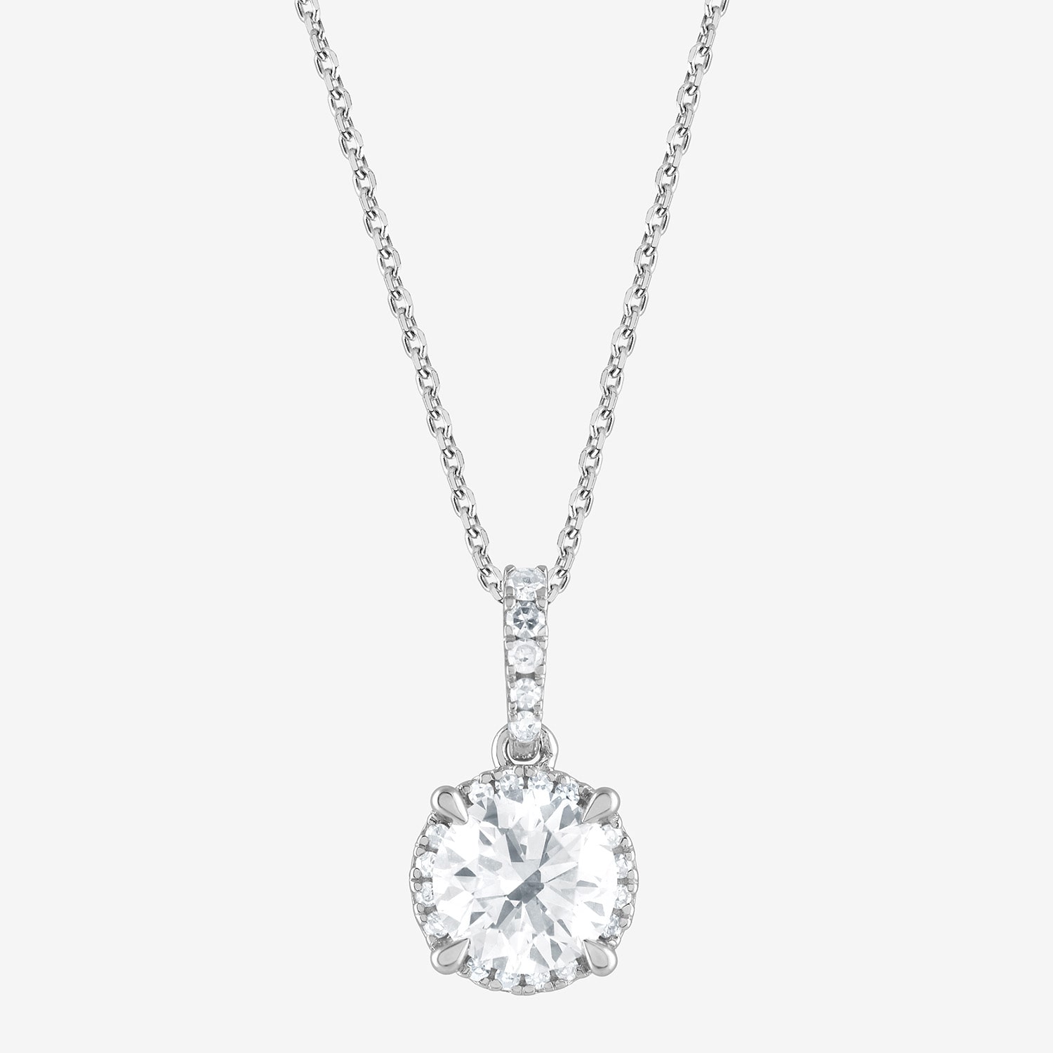 G/Si1-Si2) Womens 1 CT. T.W. Lab Grown White Diamond Sterling Silver Round 18 Inch Pendant Necklace