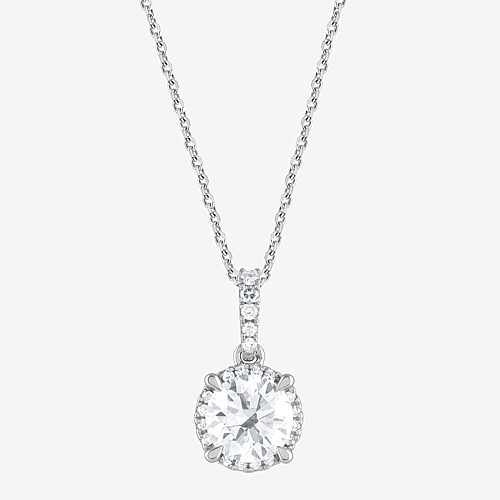 (G/Si1-Si2) Womens 1 CT. T.W. Lab Grown White Diamond Sterling Silver Round 18 Inch Pendant Necklace, One Size, White