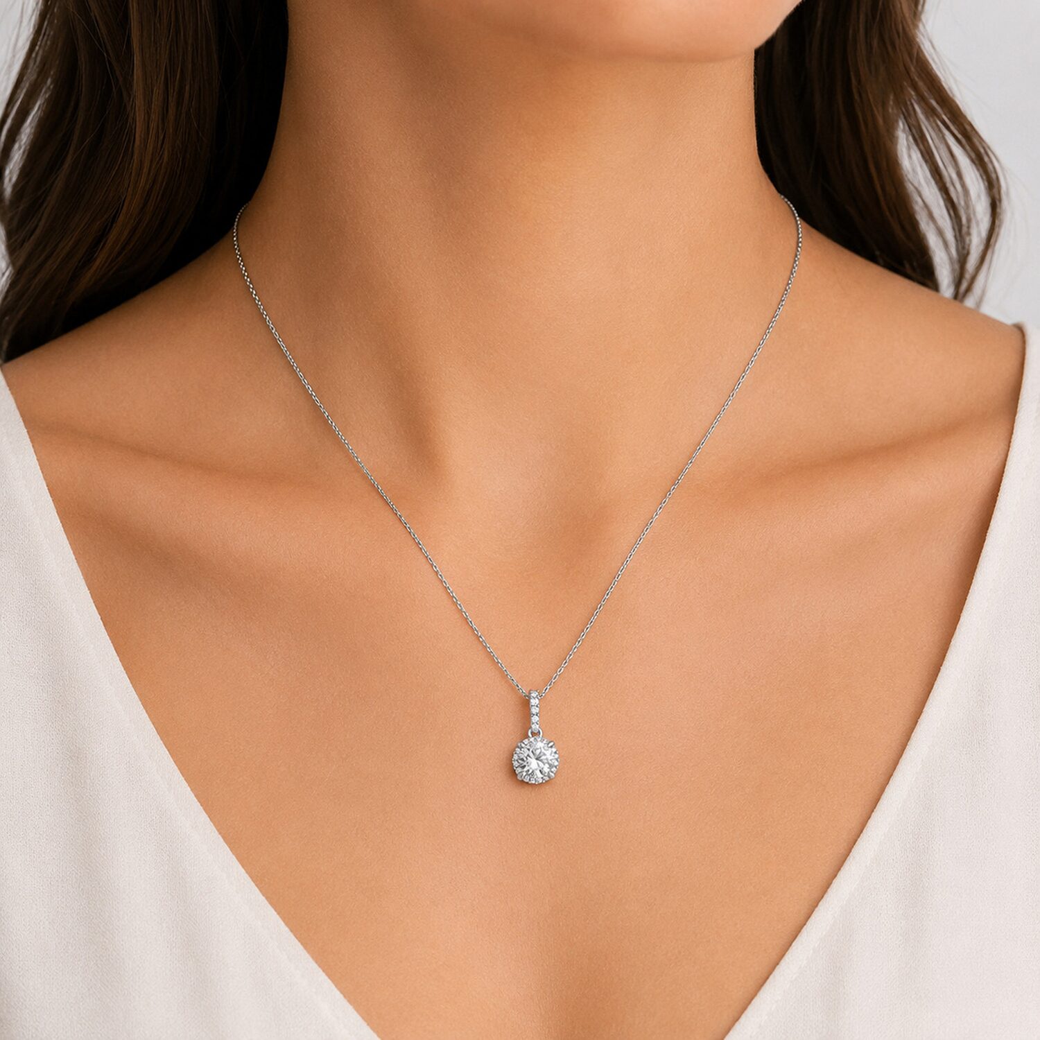 G/Si1-Si2) Womens 1 CT. T.W. Lab Grown White Diamond Sterling Silver Round 18 Inch Pendant Necklace
